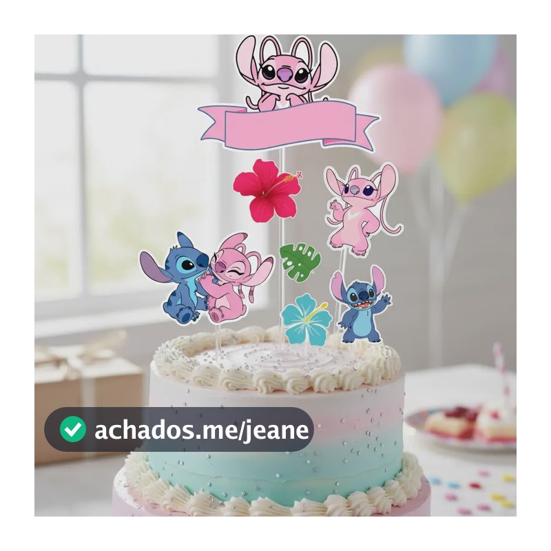 Topo Topper Bolo Aniversário/mesversário Stitch E Angel 2 Colorido Stitch E Agel