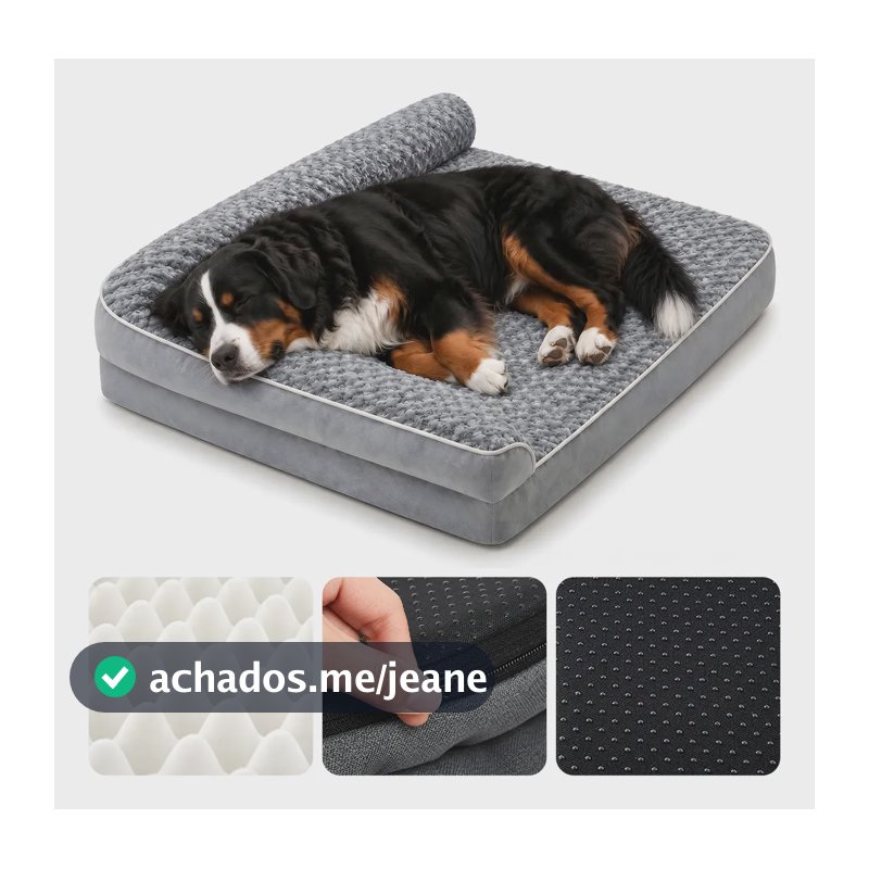 Cama Pet Ortopédica Grande Caminha De Cachorro Impermeavel Cinza Liso