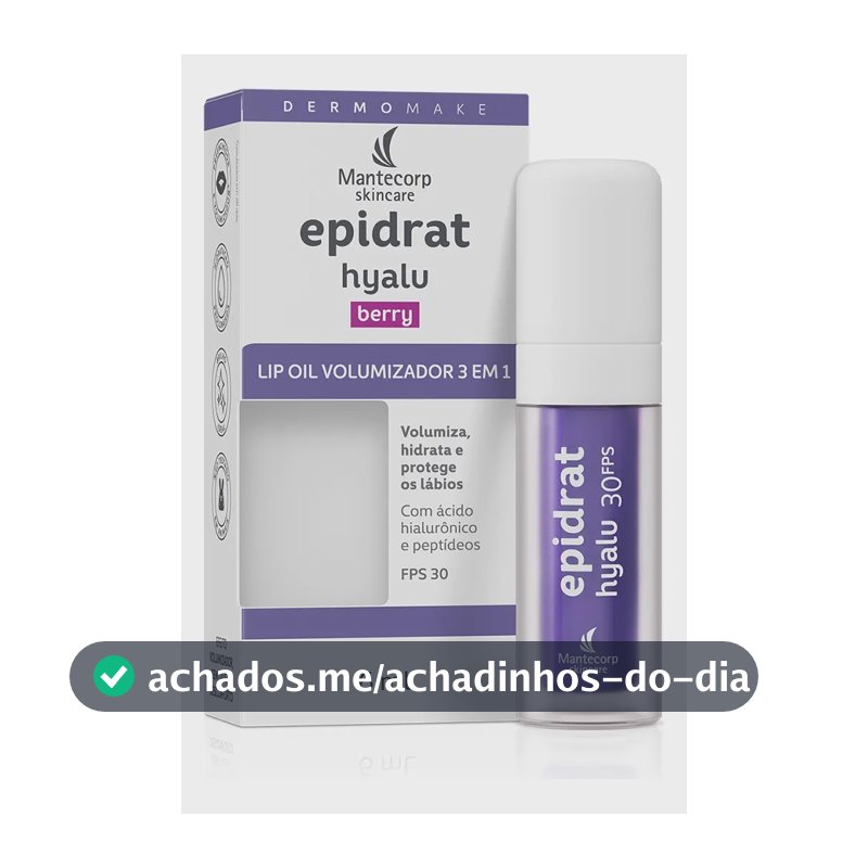 Lip Oil Labial Mantecorp Epidrat Hyalu Berry Volumizador com Ácido Hialurônico e FPS 30 16g