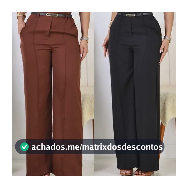 Kit 2 Calça Pantalona Feminina Alfaiataria Elegante C/ Cinto