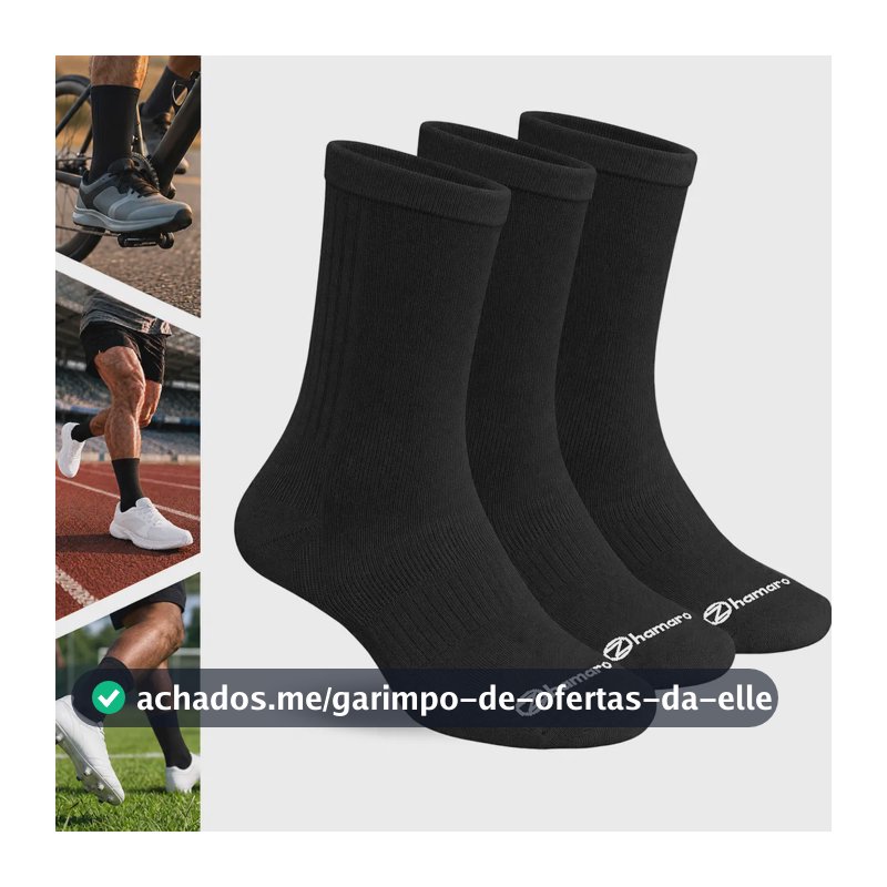 Kit 3 Pares Meias Poliamida Corrida Zhamaro Cano Alto Sport Todas Pretas Lisa G - 39 A 43