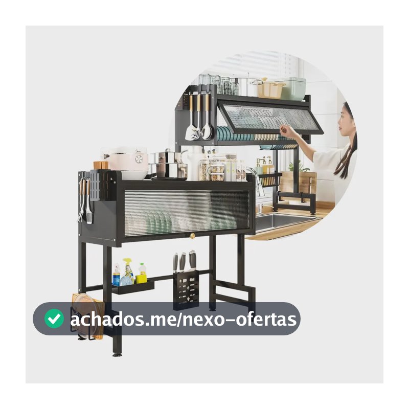 Escorredor de Pratos Extensível Madock Variedades de Aço, com Tampa Articulada e Drenagem Automática de 108 cm