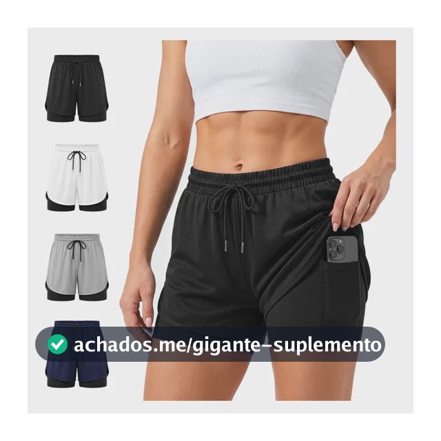 Short Fitness Feminino 2 Em 1 Bermuda Compressão Duplo Praia