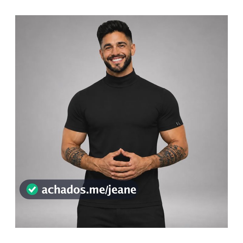 Camiseta Gola Alta Casual Premium Passeio Festa Preto M