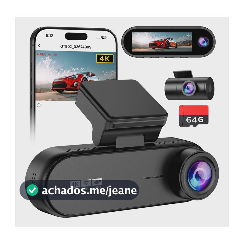 Câmera Veicular OLAFVI GT902 4K Com Três Lentes, Wi-Fi e Tela 3.19"