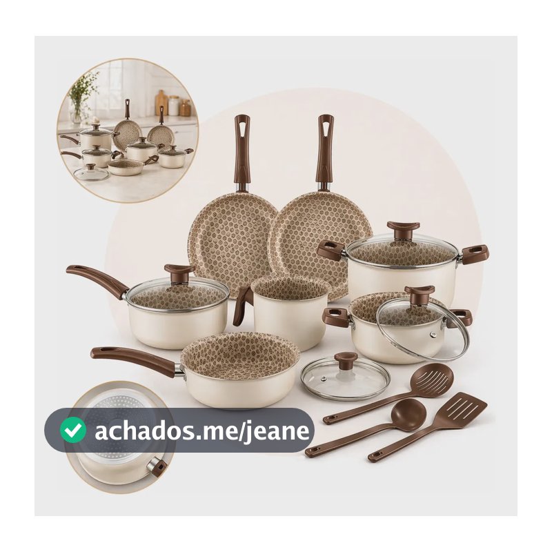 Jogo De Panelas Antiaderente 10 Peças Teflon Com Tampa Vidr Disegno Ivory