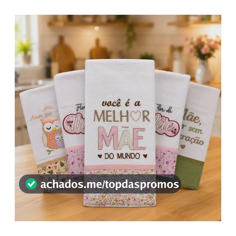Kit Pano De Prato Bordado Dia Das Mães 100% Algodão - 4 Pçs Branco