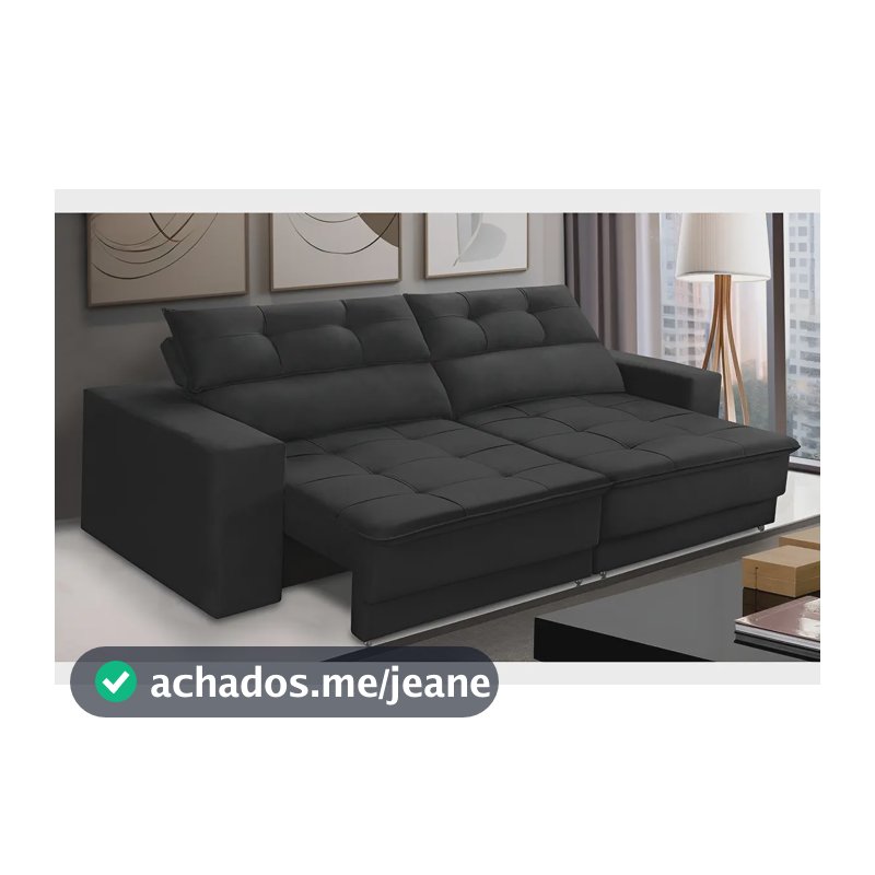 Sofá Retrátil E Reclinável 3 Lugares 1,90m Com Molas Emily Suede Preto Adonai Estofados