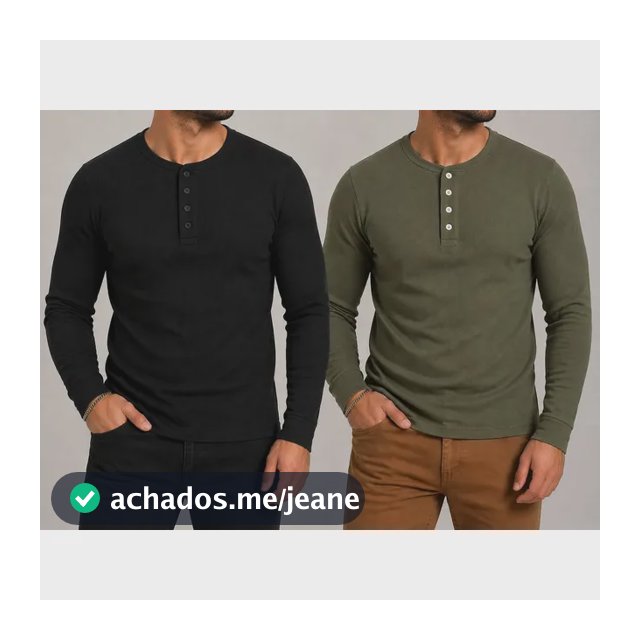 Kit 2 Camiseta Henley Masculina Mlonga 4 Botões - 6 Cores