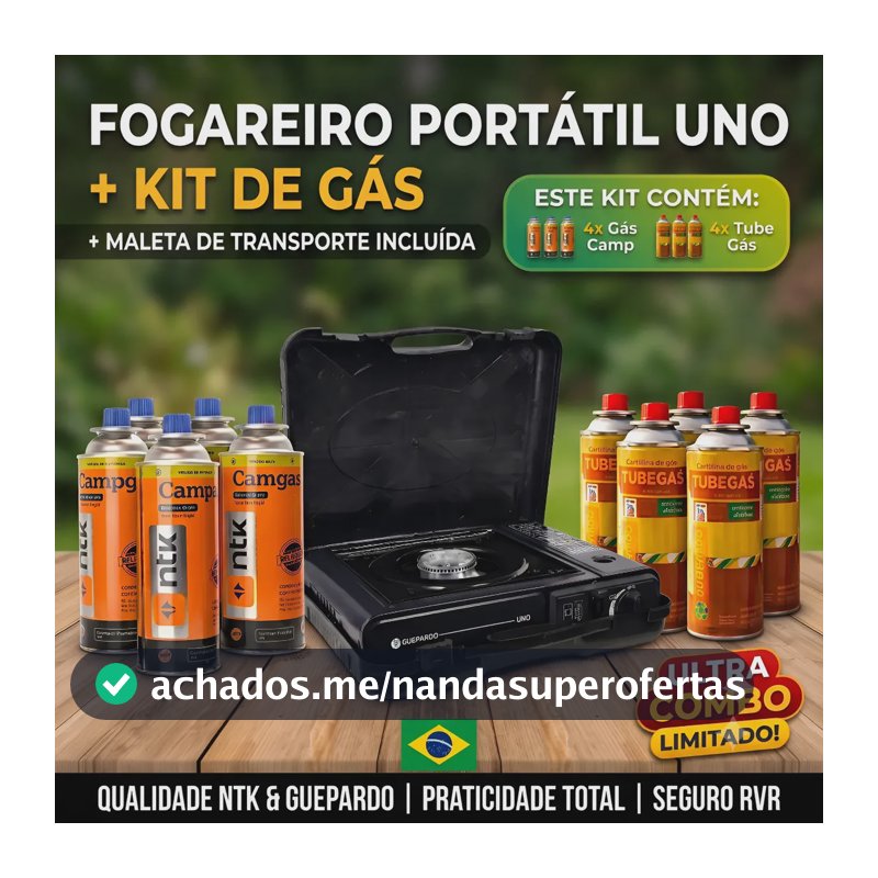 Kit Fogareiro Fogão Portátil Pesca Camping + 4 Refil Carga