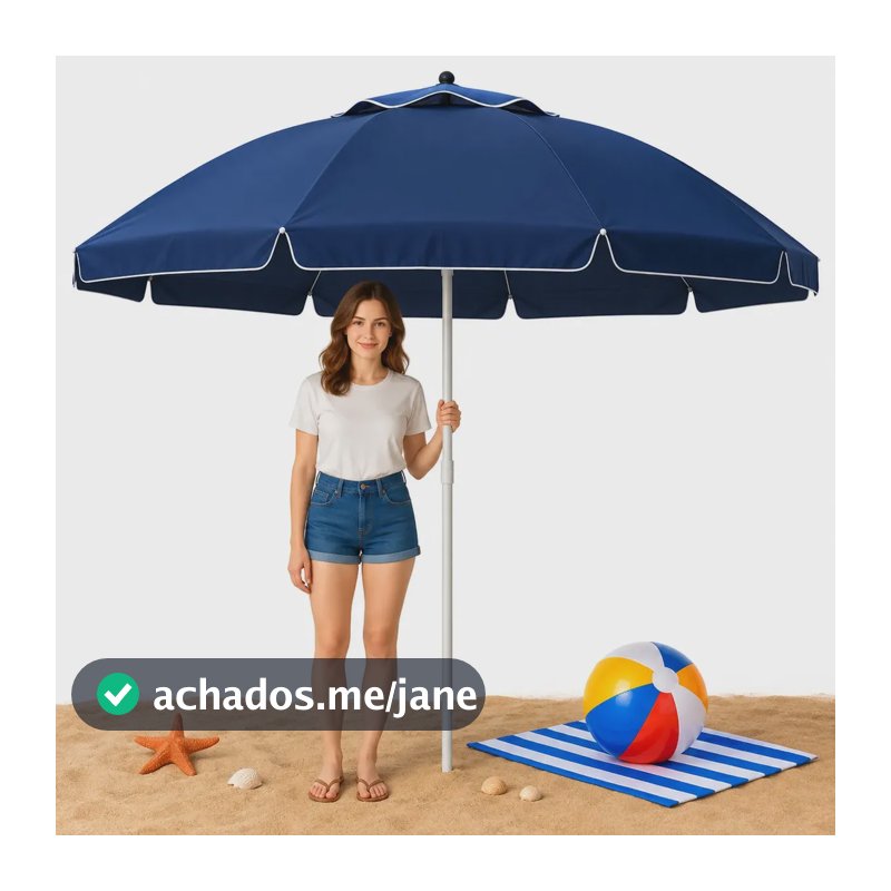 Guarda Sol Gigante 2,40m Uv Praia Piscina Camping Pesca Verão Cor Azul Marinho Vai De Tech