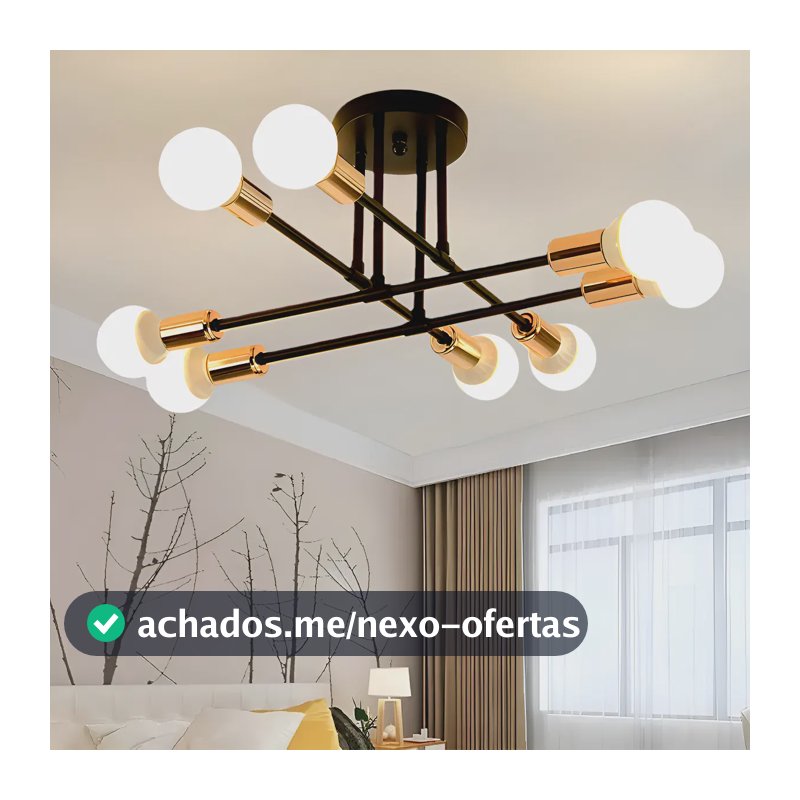 Luminária Lustre Teto Moderno Para Cozinha Sala 8 Cabeças 127/220v Preto/dourado