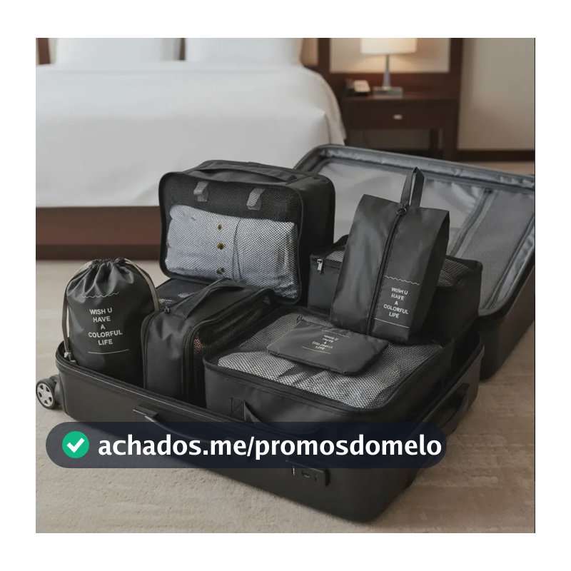 Organizador De Mala Para Viagem Kit 7 Peças Completo Preto