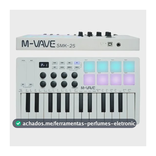 Teclado MIDI USB M-Vave SMK-25 25 Teclas Brancas Sem Fio Bluetooth