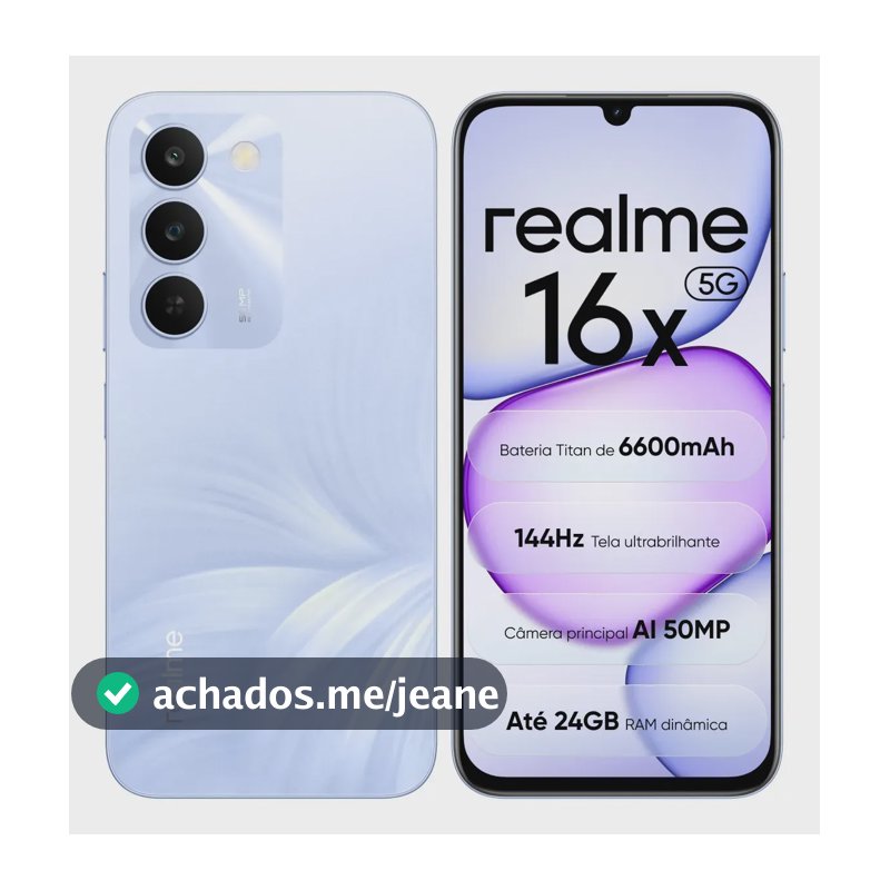 Celular Smartphone Realme 16x 5g 128gb 4gb Ram Dual Sim Nfc Mediatek Dimensity 6300,bateria Titan 6600mah,tela Ultrabrilhante 144hz, Ip64, Câmera 50mp, Android 16, Lilás