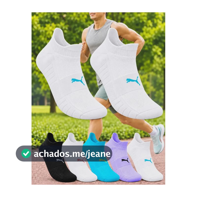 Meia Puma Poliamida Esportiva Corrida Dry Academia Soquete Branco / Azul Jade G (39-44)