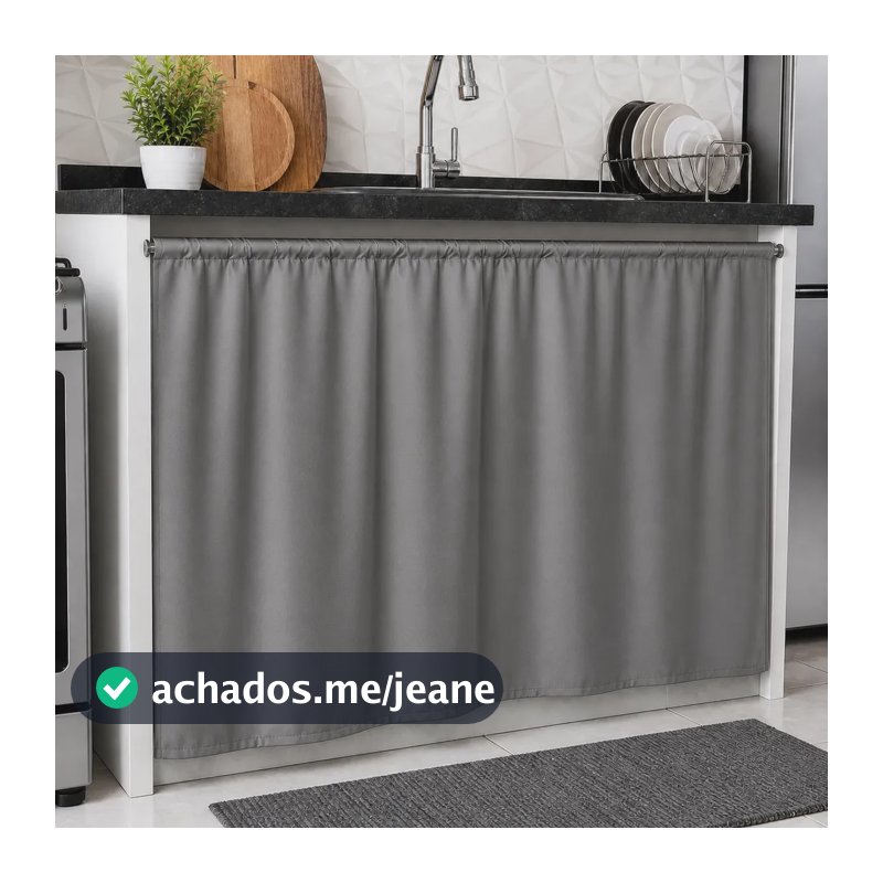 Cortina Para Pia De Cozinha Balcão Blackout Lisa 1,40x80cm Cinza