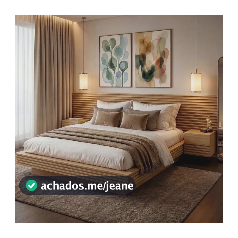 Cama Casal / Queen Com Cabeceira E Mesa De Apoio Eewt Carvalho