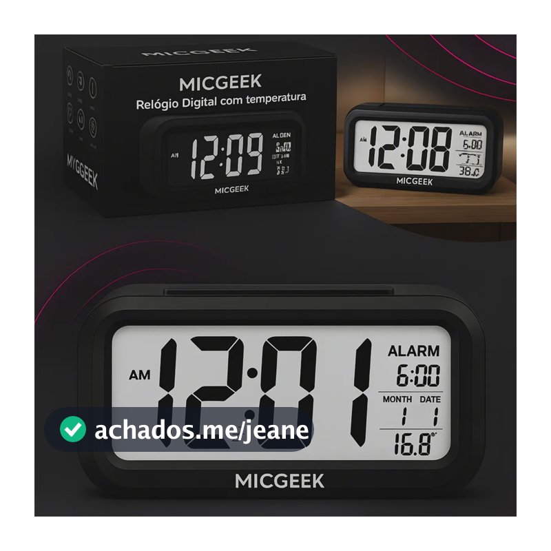 Relógio Despertador Digital Alto De Mesa Cabeceira Temperatura Calendário Com Sensor de Luminosidade MICGEEK
