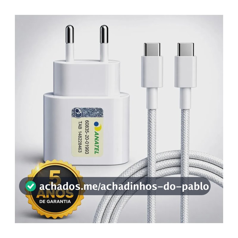 Carregador Turbo Super Rápido 30w Para iPhone 15 16 17 Pro Max - Cabo Blindado Tipo Usb C Dtimp