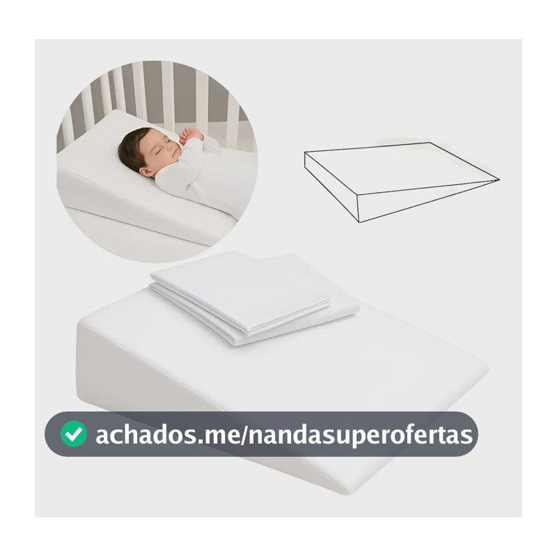 Bebê Travesseiro Anti Refluxo Rampa Berço Carrinho 2 Fronhas Branco