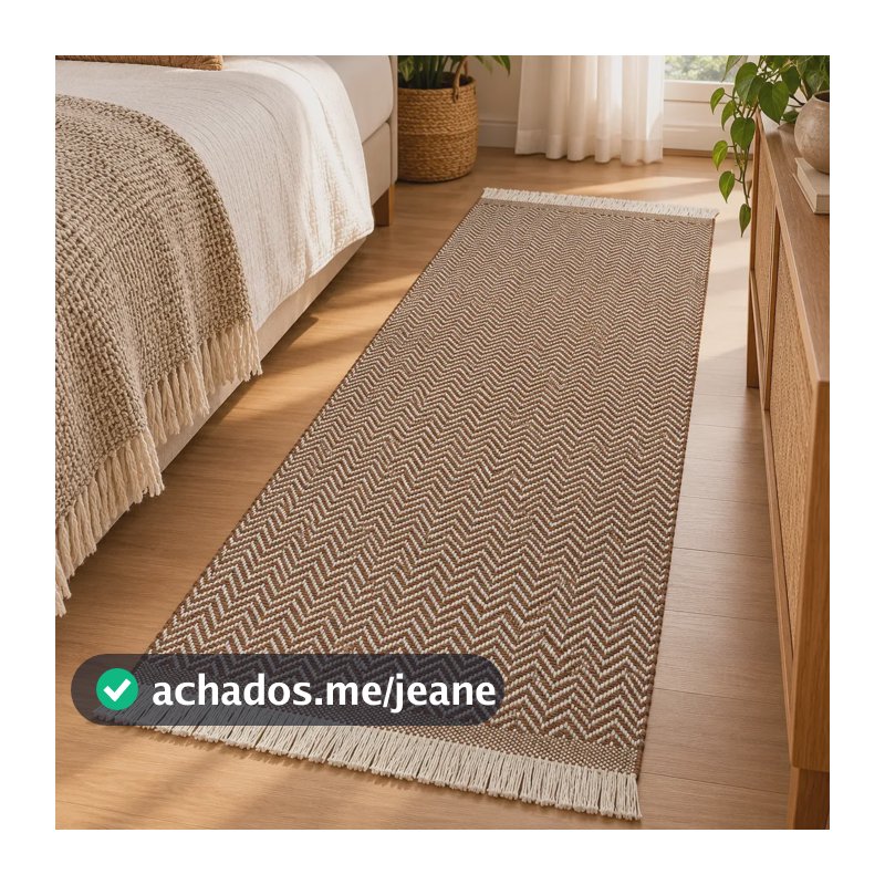 Tapete Passadeira Dupla Face Algodão Com Franjas 1,60mt 1.6 M 50 Cm Marrom Chanfrado
