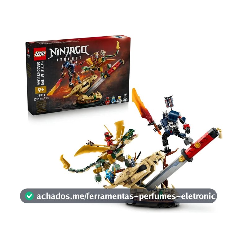 LEGO NINJAGO Batalha na Lâmina do Dragão71871; Figura de ação e dragão articulado ajustáveis para criar 3 poses diferentes; presente Dia das crianças; 9+