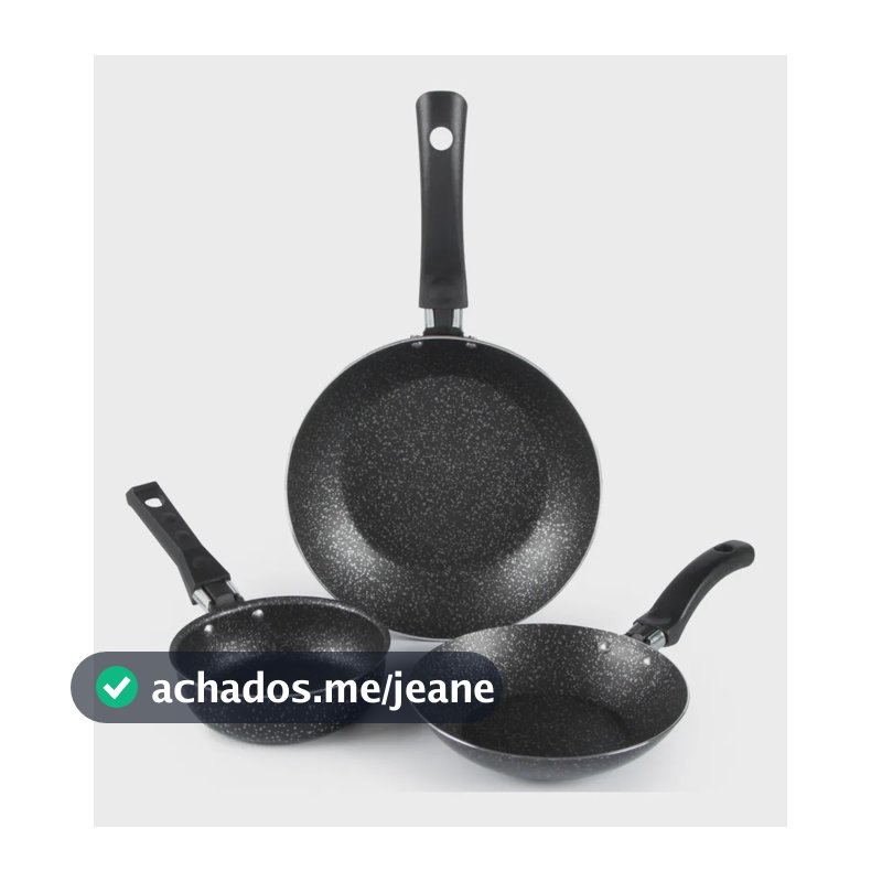 Conjunto De Frigideiras Antiaderente 3 Peças Preto Nacional Preto