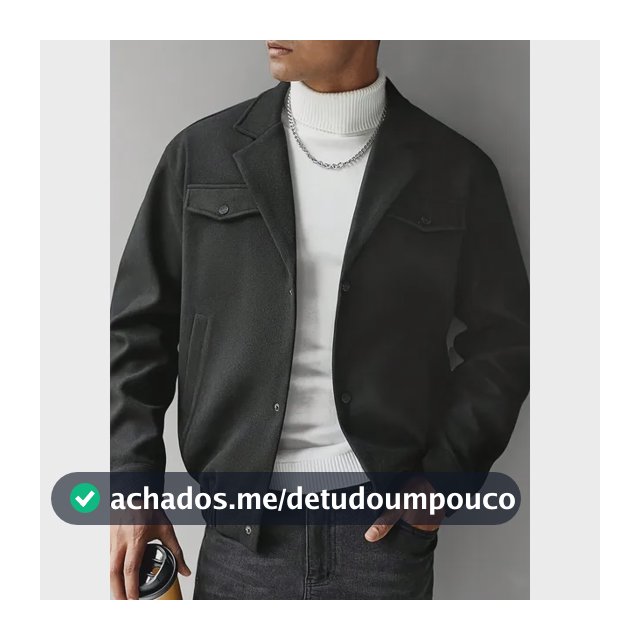 Jaqueta Masculina De Lã Para Inverno Com Bolsos Preto S
