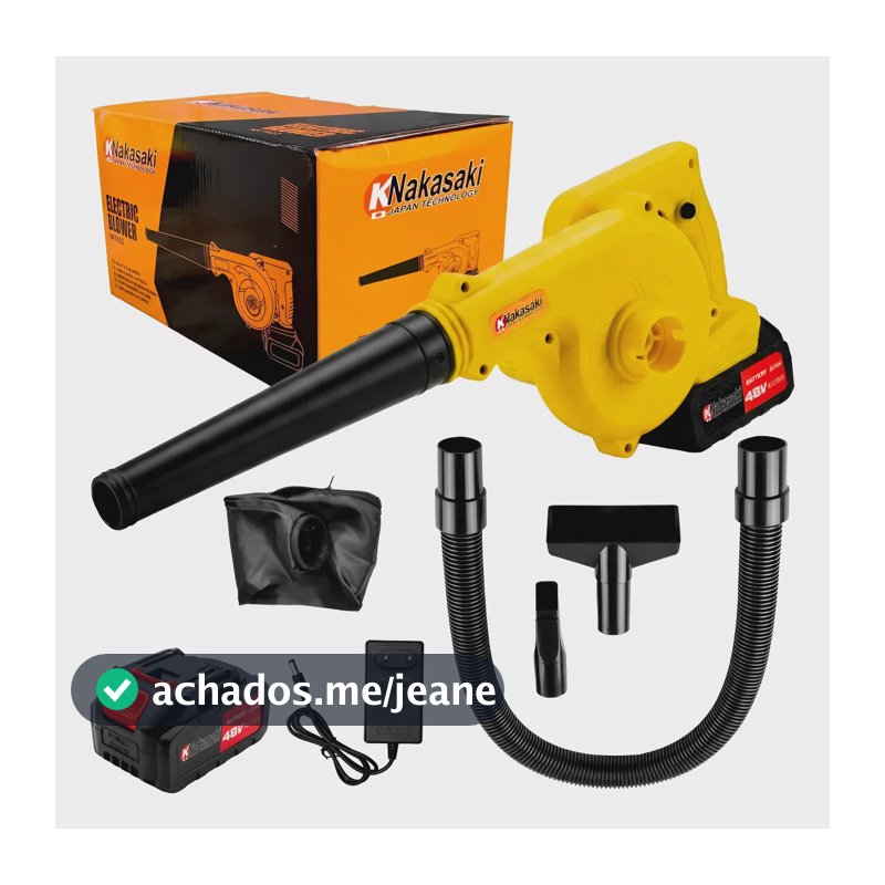 Soprador De Folhas Aspirador Elétrico Com 2 Baterias 48vprem Amarelo 110v/220v