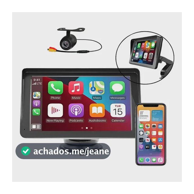 Central Multimídia 7' Portátil Wireless Carplay Com Câmera Multimídia Portátil Com Câmera