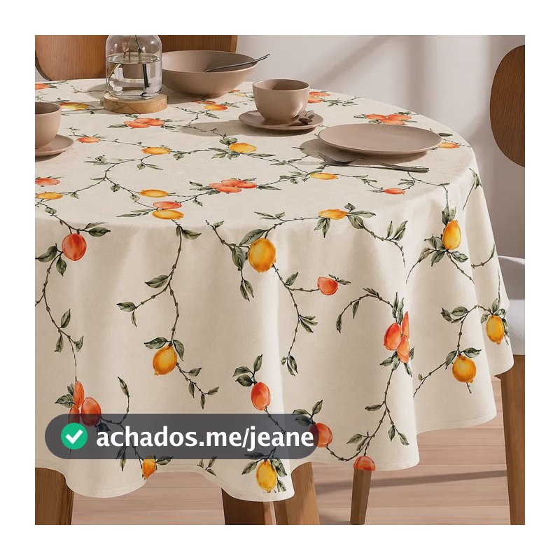 Toalha De Mesa Redonda 160cm Limpa Fácil Antimanchas 4 Lug Pêssegos 7898763571874
