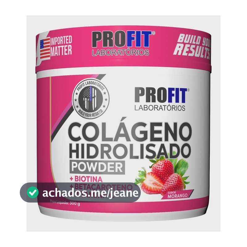 Colágeno Hidrolizado 300g Sabor Morango Suplemento Profit Morango