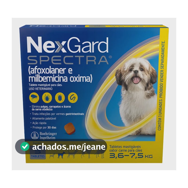 Nexgard Spectra 3,6 A 7,5kg 3 Tabletes Para Cães Antipulgas