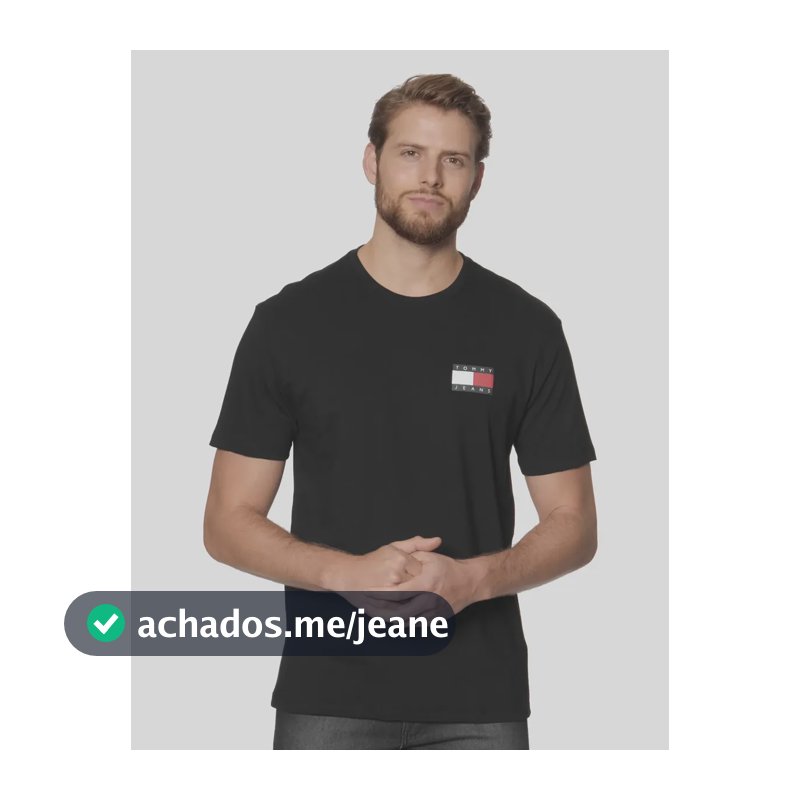 Camiseta Tommy Jeans Masculino Abdm0dm20740 Black Liso G Silk Logo Tommy