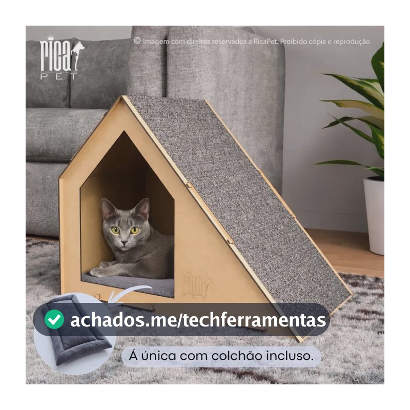 Casinha com Colchão para Gato Tóca Rampa Casa Caminha Pet Arranhador Luxo Cor Cinza Anti Estresse Brinquedo Casinha Carpete Móveis Brinquedo Afiar Unhas Gatinho Filhote