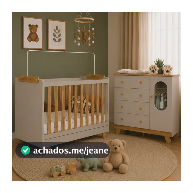 Quarto De Bebê Berço E Cômoda Pingo Mdf Cor Off/amêndoa Off White/amêndoa