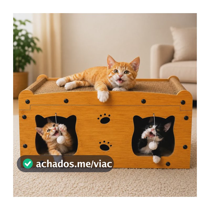 Toca Dupla Para Gatos Arranhador Mdf Com Bolinha Day Luna Marrom