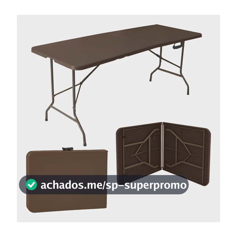 Mesa Dobrável Vira Maleta Com Alça Portátil 1.80m Para Camping Pesca Jardim Área Externa Ou Interna Salão De Festas Gourmet Cor marrom luvinco