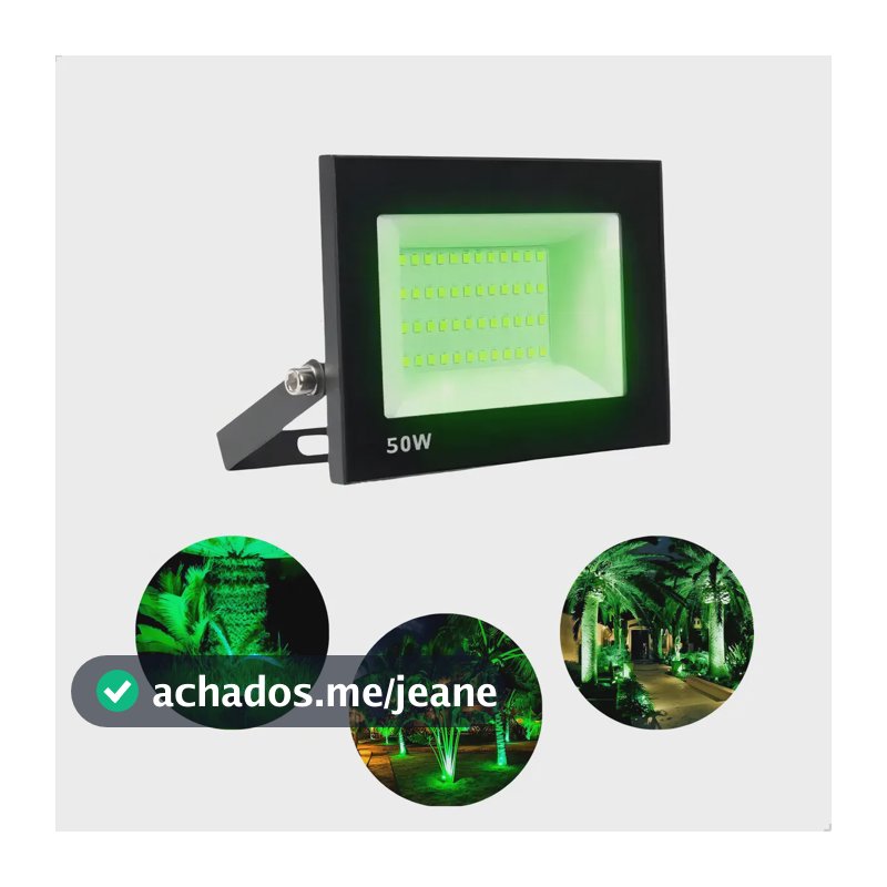 Luminária Refletor Led Holofote Slim Mini Montável 50w Preto Prova D'agua Cor Da Luz Verde - Emporio G Iluminação