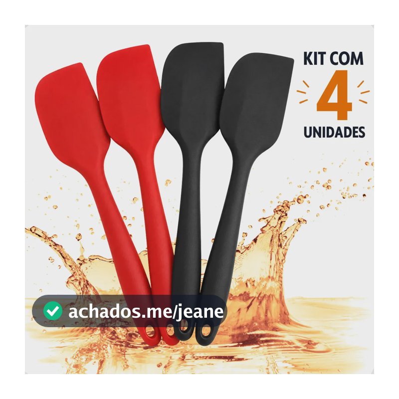 Kit 4 Espátula Silicone Cozinha Reforçada Pão Duro Premium 27cm profissional altas temperaturas cozinha mexer brigadeiro Boa Dica