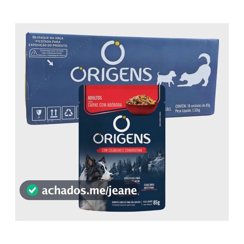 Sachê Origens P/ Cães Adultos Sabor Carne 85g Caixa C/ 18un