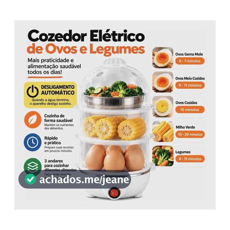 Cozedor Elétrico De Ovos 21 Unid No Vapor + Legumes E Massas Sortido 220v 50/60hz