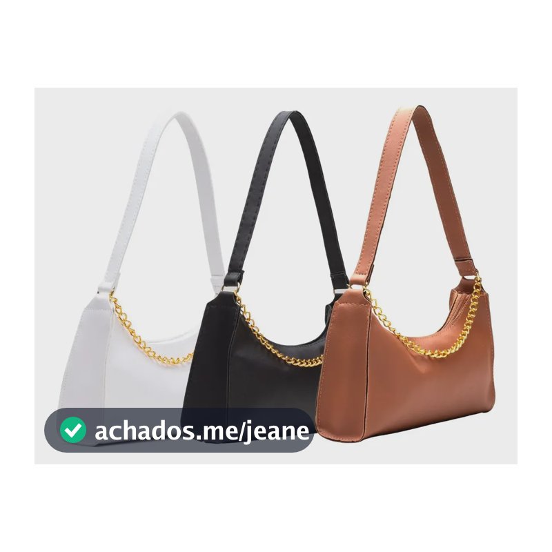 Kit Bolsas Femininas 3 Baguetes Lisas Pequenas Correntes Cor B-P-C Desenho do tecido Lisa