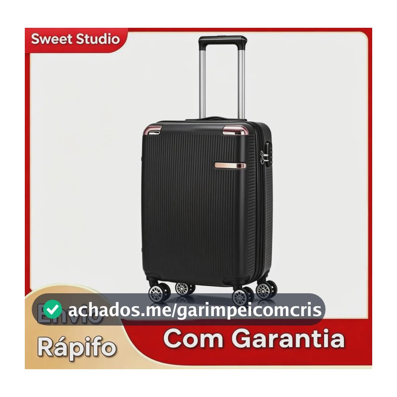 Mala de Bordo Rígida ABS Preto Sweet Studio com Rodas Duplas 360° para Viagem
