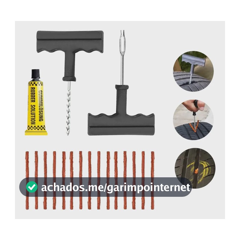 Kit Reparo Pneu Remendo Profissional Carro Moto +20 Macarrão