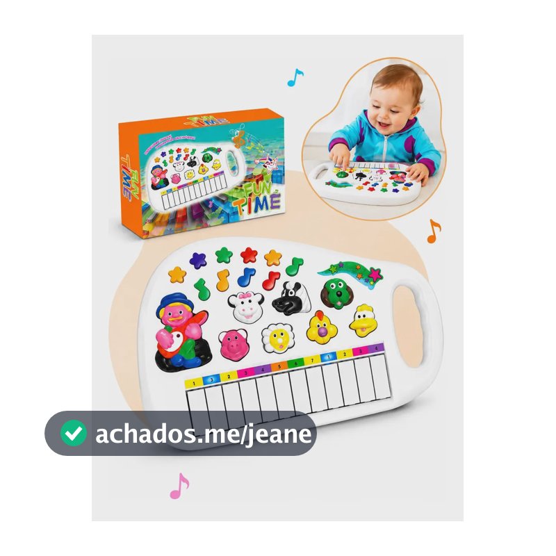 Teclado Infantil Fazendinha Piano Musical com Som de Animais 12 Teclas Pianinho de Brinquedo para Bebê e Criança a Pilha Branco Kizumba