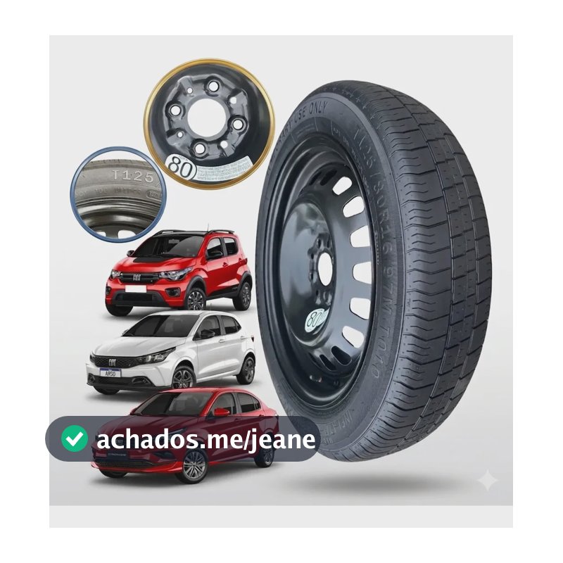 Estepe + Pneu Argo Cronos Mobi Aro 16 Original Fiat 4 Furos! R16 Estepe Fino / Preto