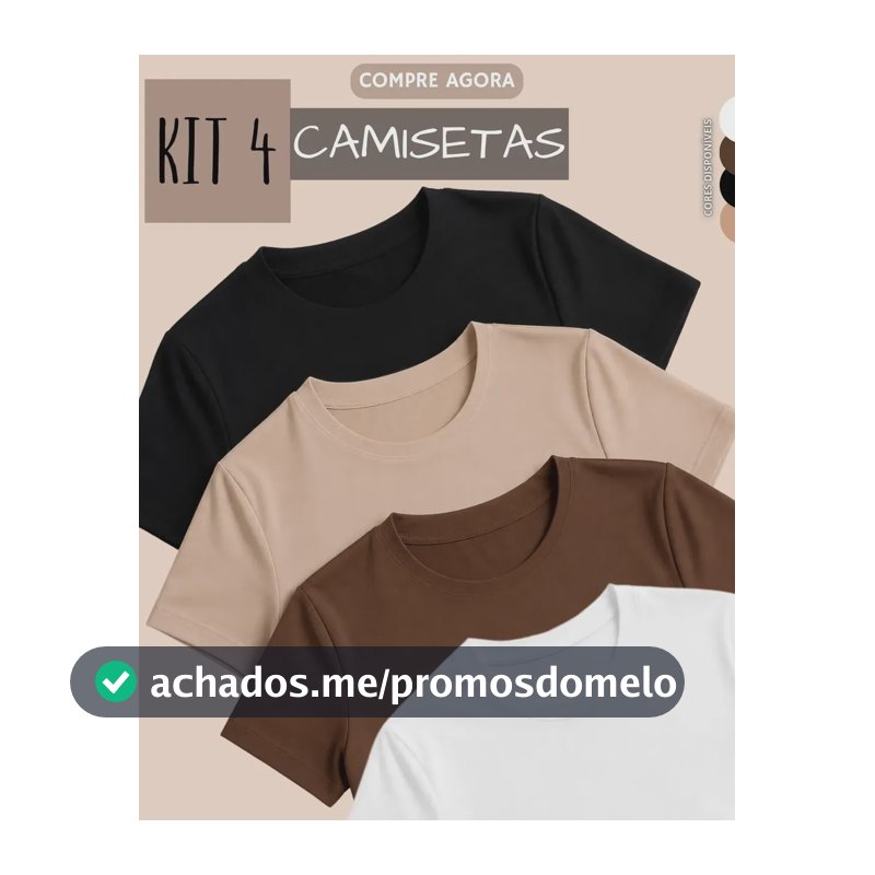 Kit 4 Blusas Feminina Suplex Estilosa T Shirt Básica Casual Preto + Branco + Marrom + Nude Liso P/m (36-38)