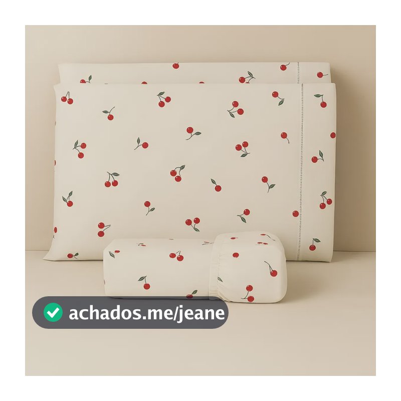 Jogo De Lençol Casal Estampado 3 Peças 100% Algodão Macio Cereja